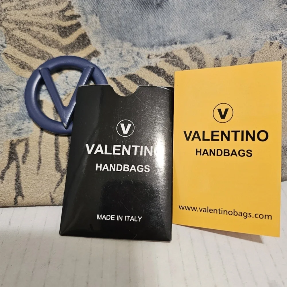 Valentino By Mario Valentino Luisa Blue Denim Zebra Large Leather Handbag Purse - Picture 15 of 16